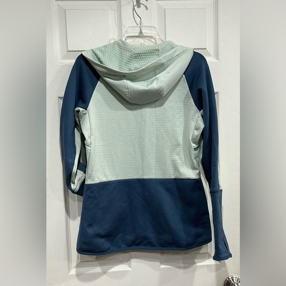 adidas Women's M Medium Terrex Tech Fleece Hooded Jacket NWT Blue Light Green - Picture 3 of 16